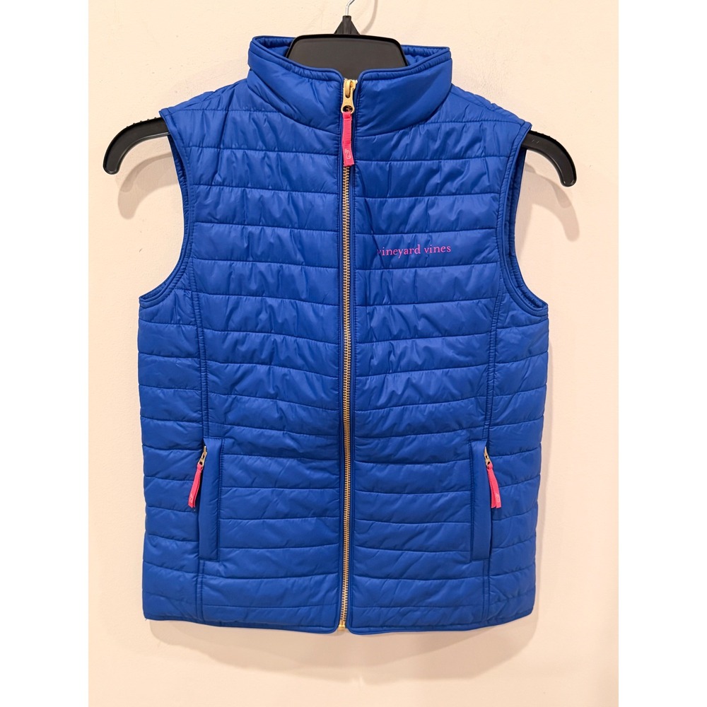 Vineyard Vines Girls Blue Puffer Vest Quilted Full Zip Size M 10-12 NWOT